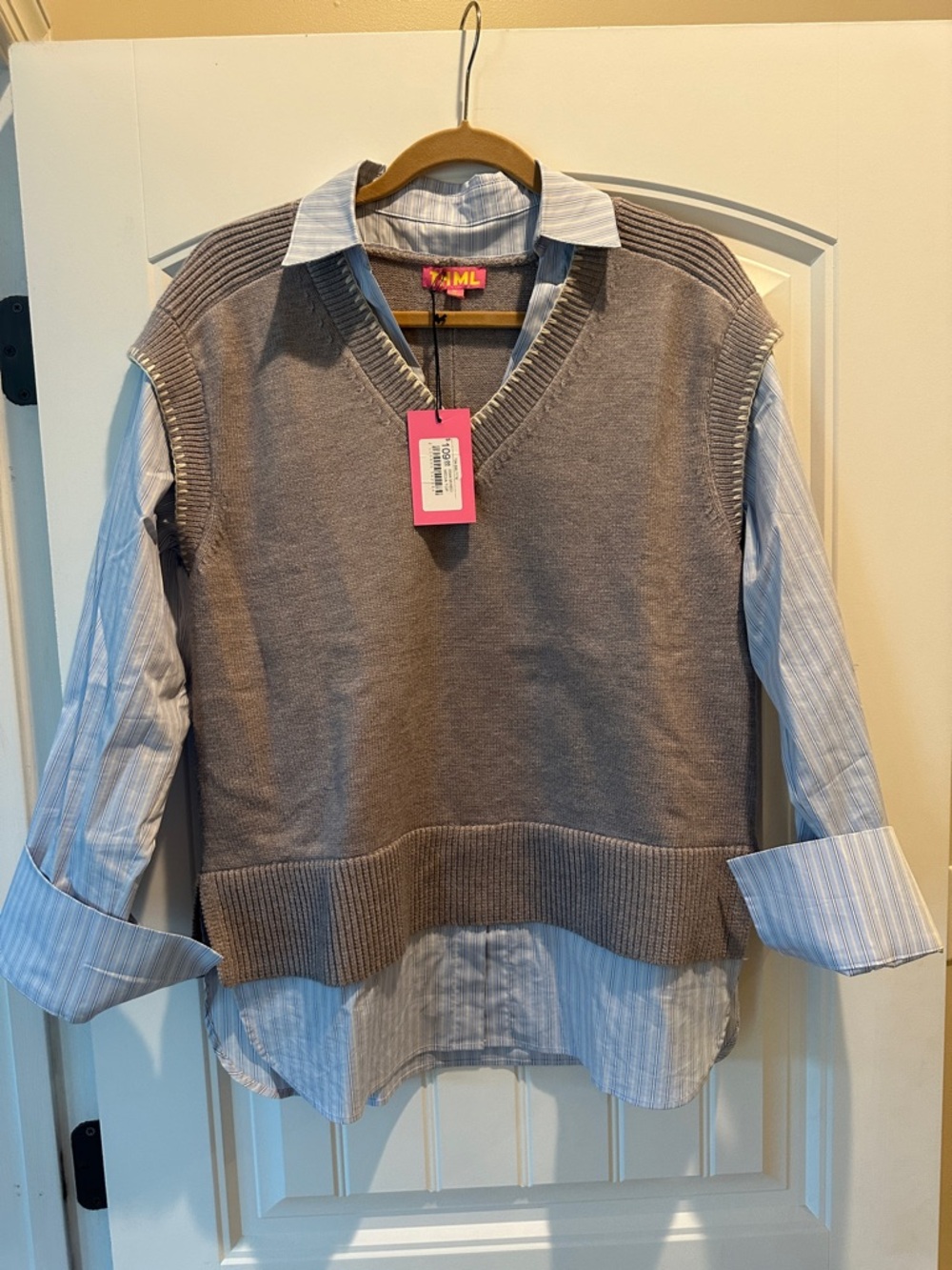 THML Taupe V-Neck Knit Sweater Vest